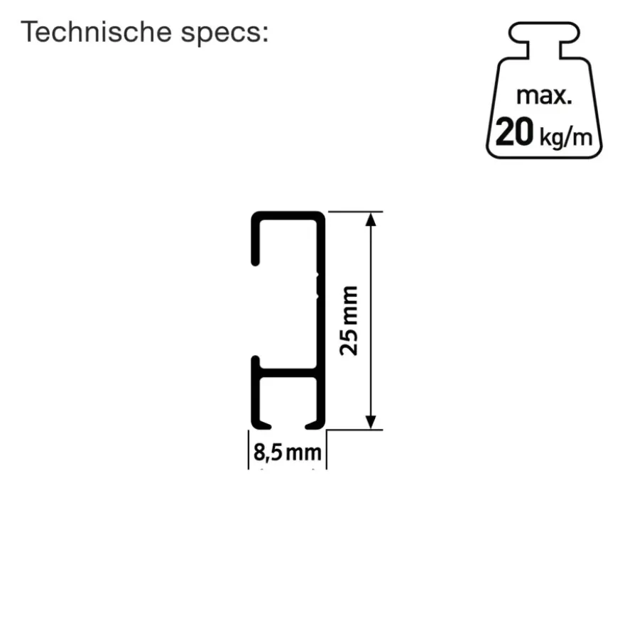 Artiteq Click Rail schilderij ophangsysteem compleet 6 meter créme-wit RAL 9010
