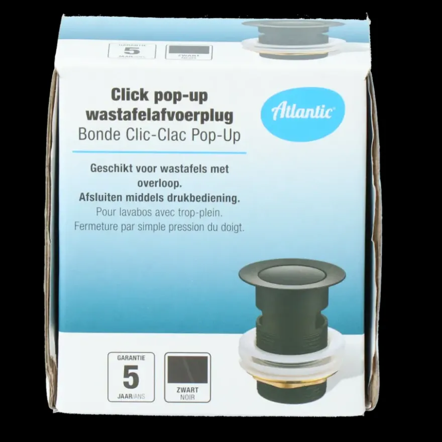 Atlantic Click pop-up wastafelafvoerplug Zwart