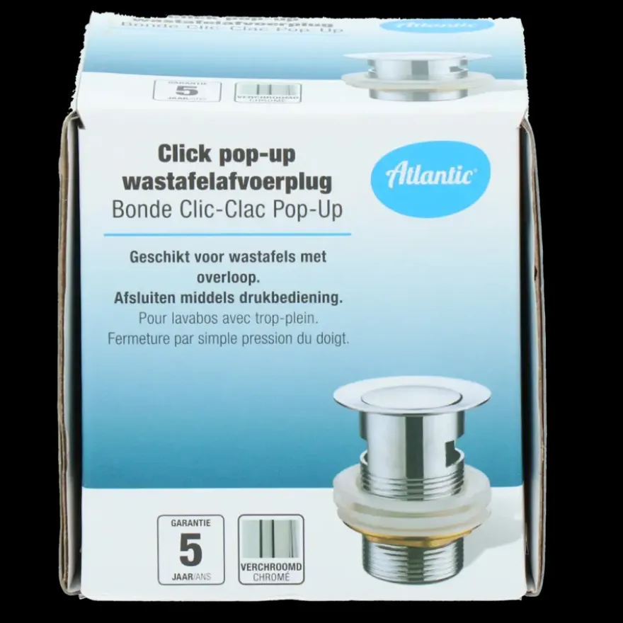 Atlantic Click pop-up wastafelafvoerplug Chroom