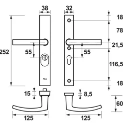 AXA veiligheidsbeslag Edge achterdeur aluminium smal schild met SKG 3-sterren 55 mm