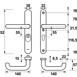 AXA veiligheidsbeslag Oval achterdeur aluminium smal schild met SKG 3-sterren 55 mm