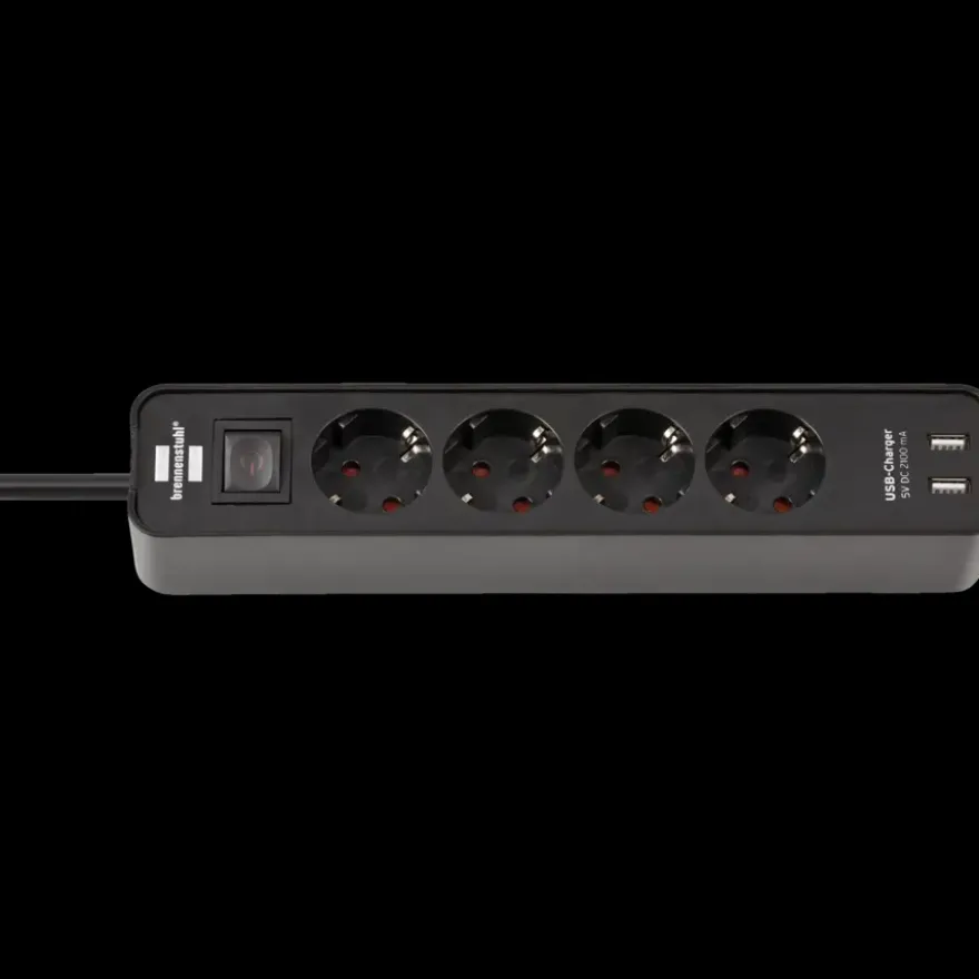 Brennenstuhl stekkerdoos 4-voudig met 2 USB-aansluitingen en schakelaar zwart 1,5 meter