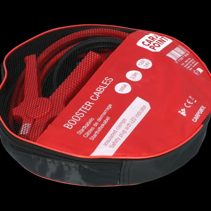 Carpoint startkabel 500A met gele veiligheidsplug met polariteitsaanduiding