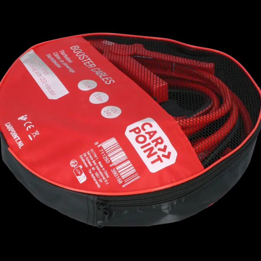 Carpoint startkabel 500A met gele veiligheidsplug met polariteitsaanduiding