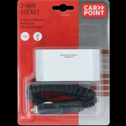 Carpoint 2-weg 12V stekkerdoos 2x12V en 1X USB