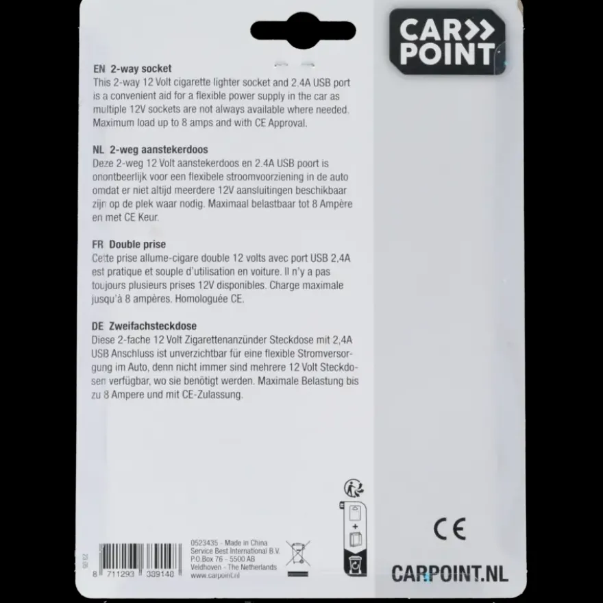 Carpoint 2-weg 12V stekkerdoos 2x12V en 1X USB