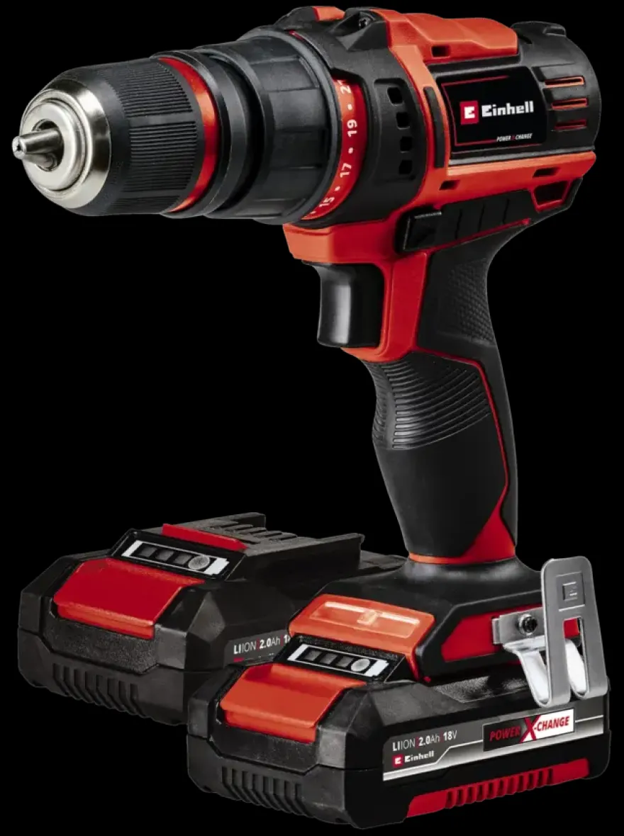 Einhell 18V accuboormachine TE-CD 18/45 Li Kit incl. 2 accu's 2Ah + snellader + 22-delige boren- en bitset + koffer