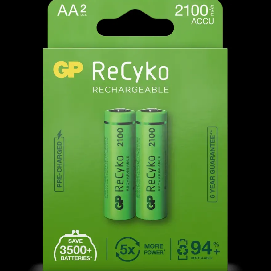 GP Batterij Oplaadbaar AA NiMH 2100mAh ReCyko 1,2V 2 Stuks