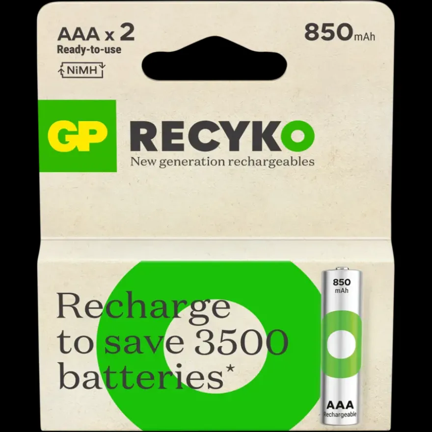 GP Batterij Oplaadbaar AAA NiMH 850mAh ReCyko 1,2V 2 Stuks