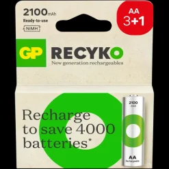 GP Batterij Oplaadbaar AA NiMH 2100 mAh ReCyko 1,2V 4 stuks (3+1)