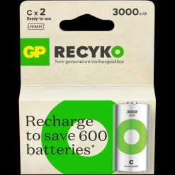 GP Batterij Oplaadbaar C NiMH 3000mAh ReCyko 1,2V 2 Stuks
