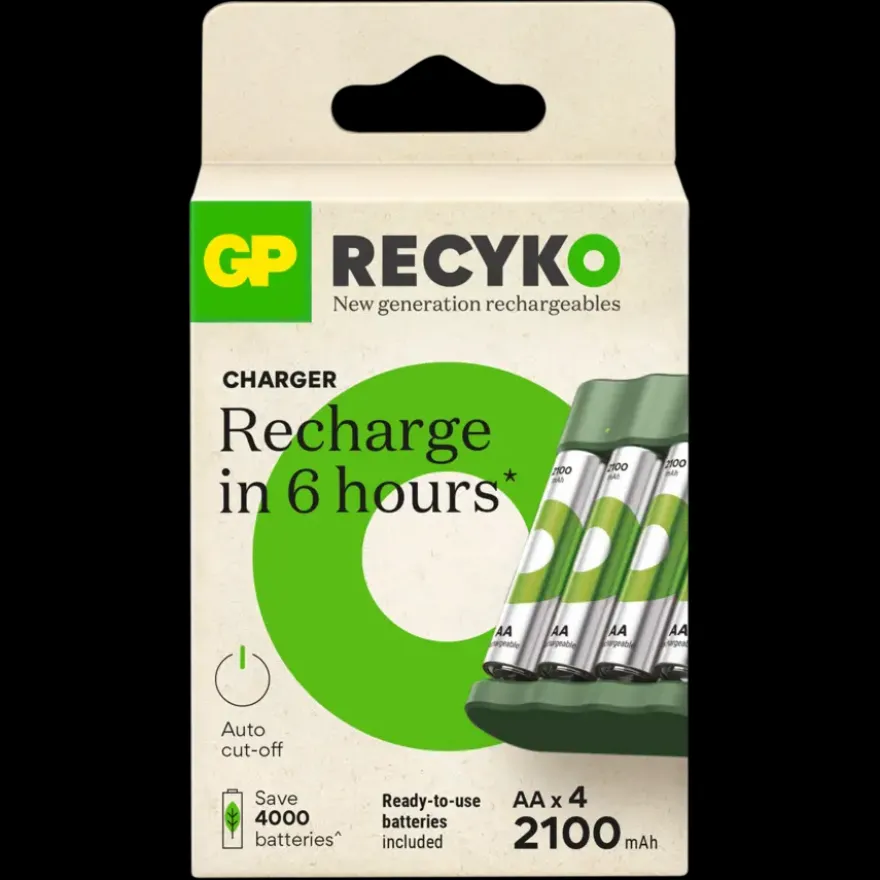 GP Batterijlader 411 + 4x oplaadbare batterijen AAA 850mAh ReCyko + Micro USB-lader