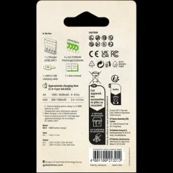 GP Batterijlader + 4x oplaadbare batterijen AA 2100mAh ReCyko + Micro USB-lader