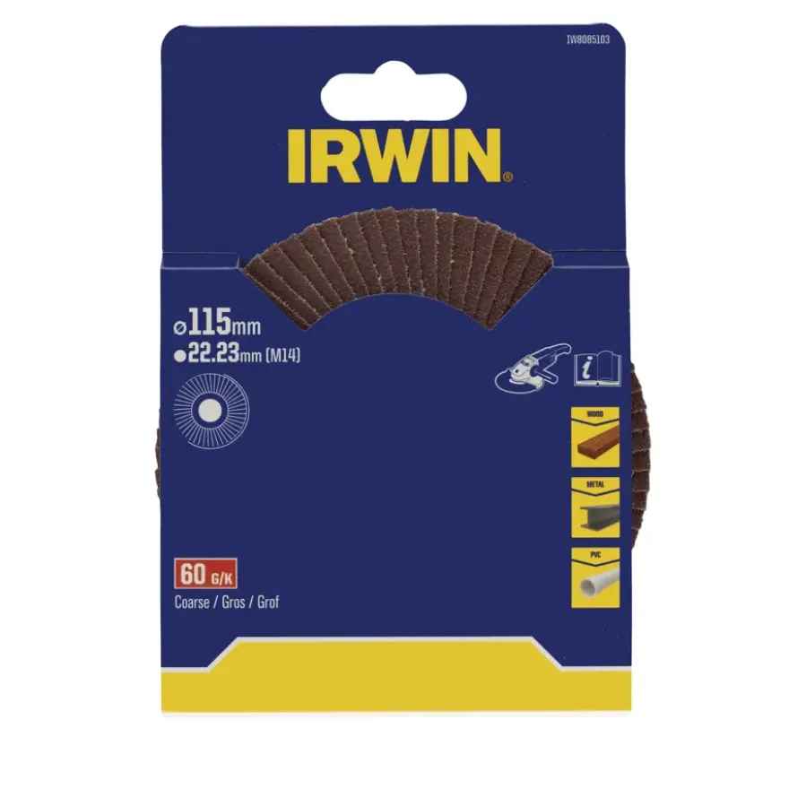 Irwin lamellenschuurschijf voor haakse slijper Ø 115 mm korrelgrootte K60.
