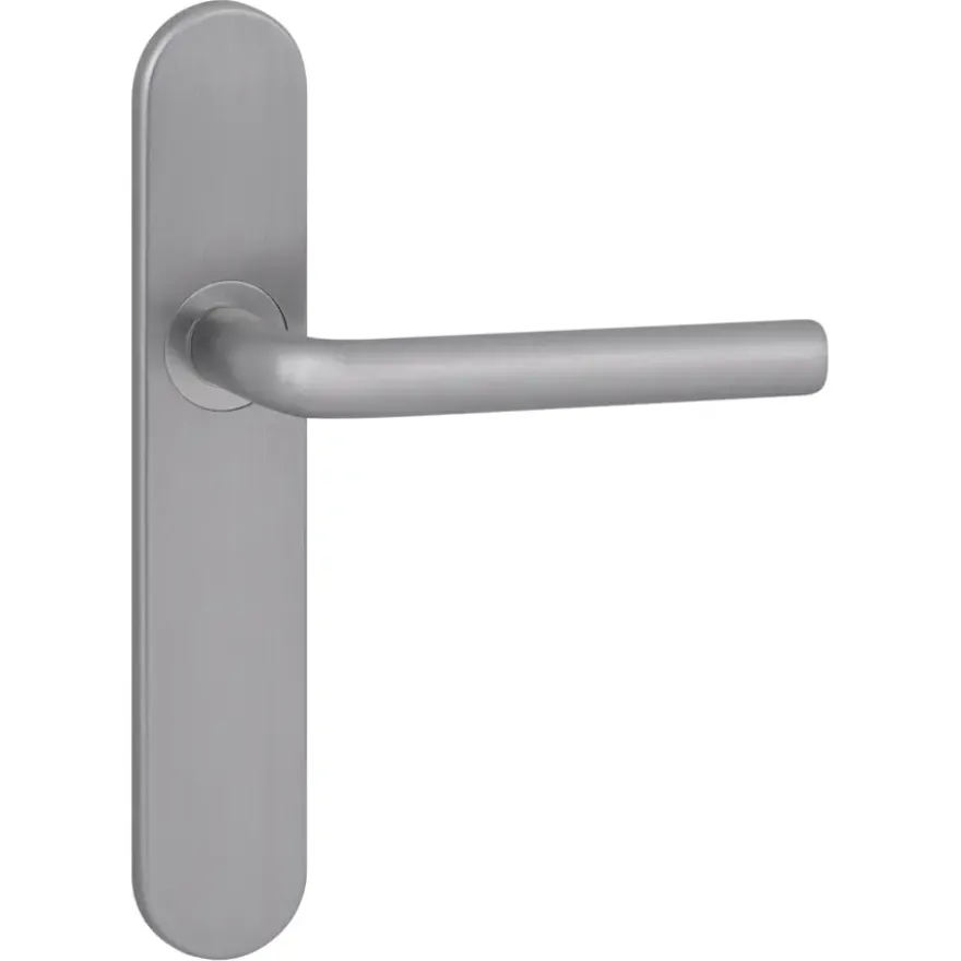 Karwei deurkruk set Gino ovaal blind schild RVS look aluminium
