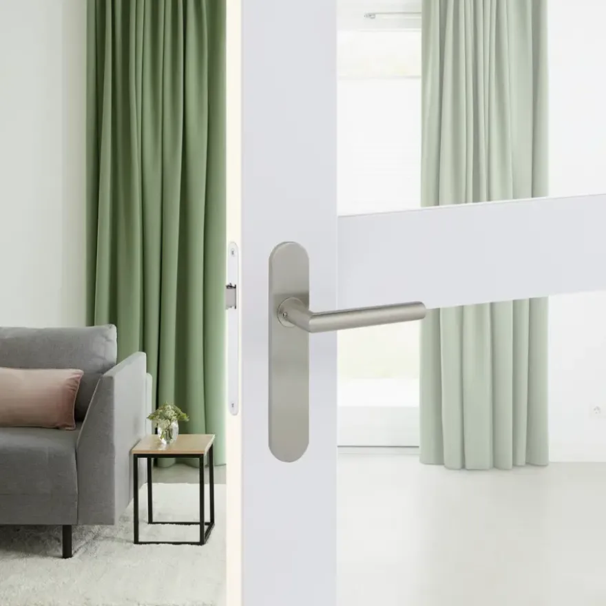 Karwei deurkruk set Roberto ovaal blind schild RVS