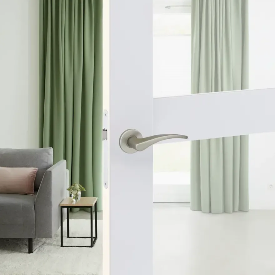 Karwei deurkruk set Stefanie rond rozet RVS look aluminium