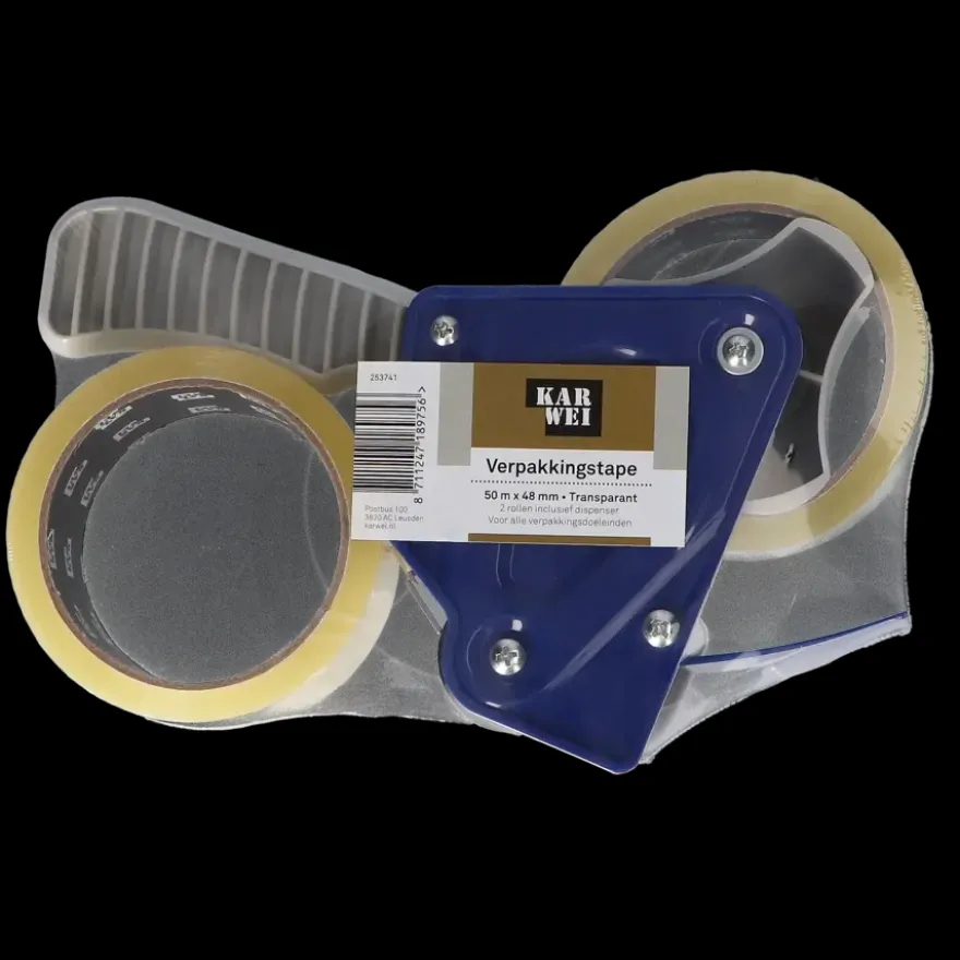KARWEI verpakkingstape transparant 48 mm x 50 m (2 rollen) met dispenser
