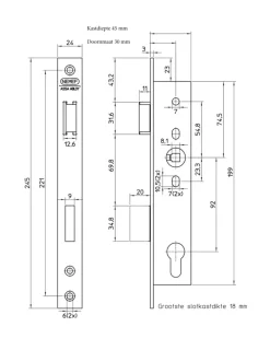 NEMEF Smaldeurslot 9602/07 Doorn 30 mm PC 92mm