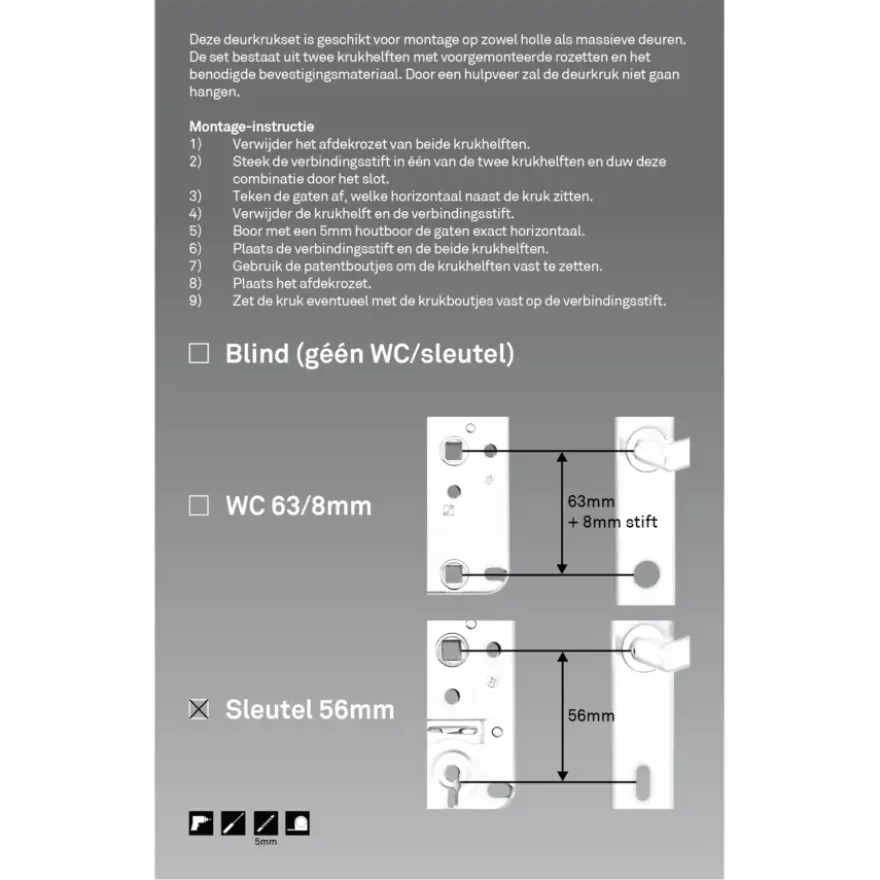 Novidade deurkrukset Wenen recht schild met sleutelgat 56 mm zwart RVS