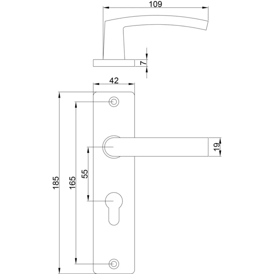 OK deurkruk set Blok recht schild profielcilindergat 55 mm zwart aluminium