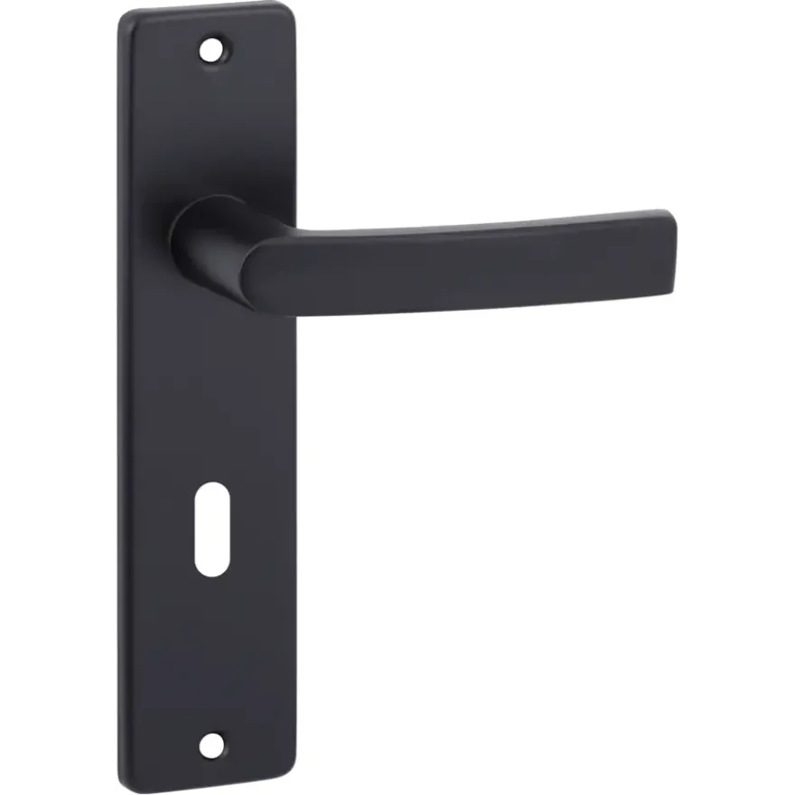 OK deurkruk set Blok recht schild sleutelgat 56 mm zwart aluminium