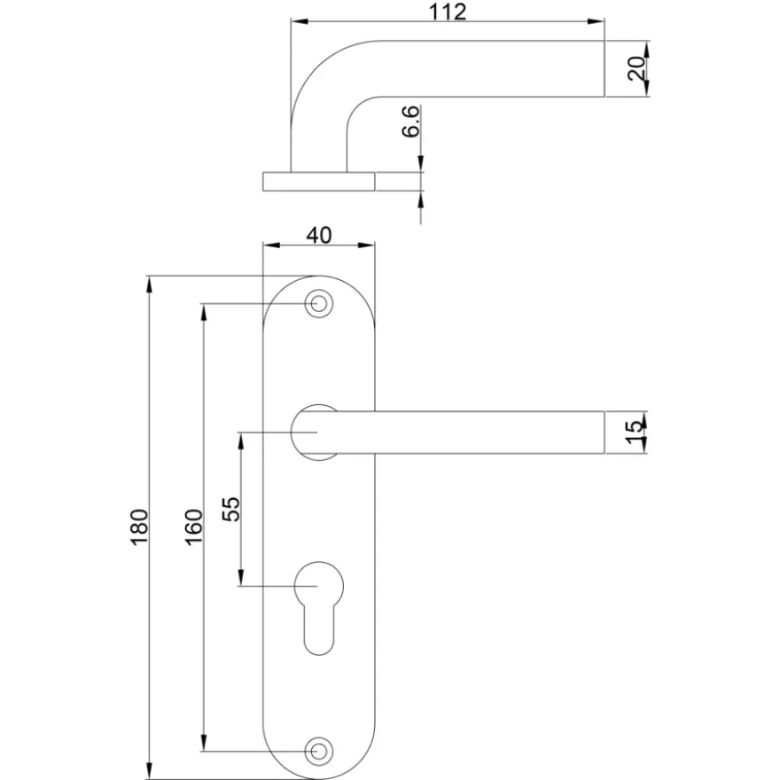 OK deurkruk set ovaal schild profielcilindergat 55 mm aluminium