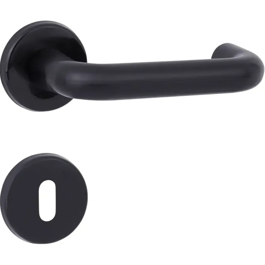 OK deurkruk set rond rozet zwart plastic