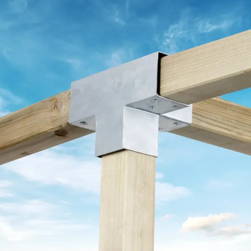 Paalverbinder voor pergola T-verbindingsstuk 4-kants 7x7 cm gegalvaniseerd