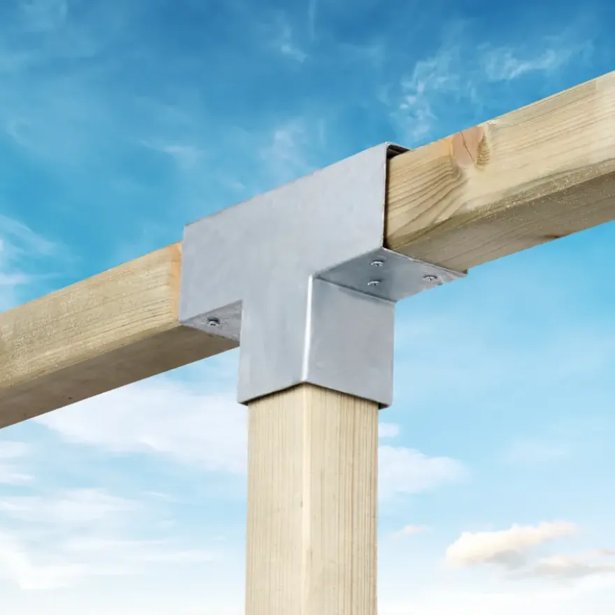 Paalverbinder voor pergola T-verbindingsstuk 3-kants 7x7 cm gegalvaniseerd