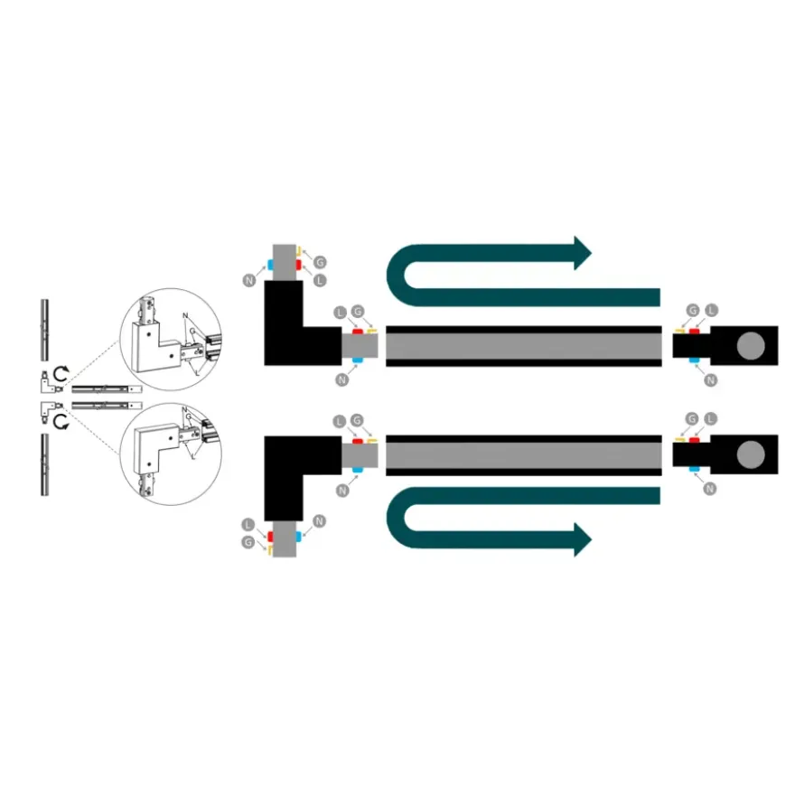 Philips EasyLink L-vormige connector rechtse hoek railverlichting zwart
