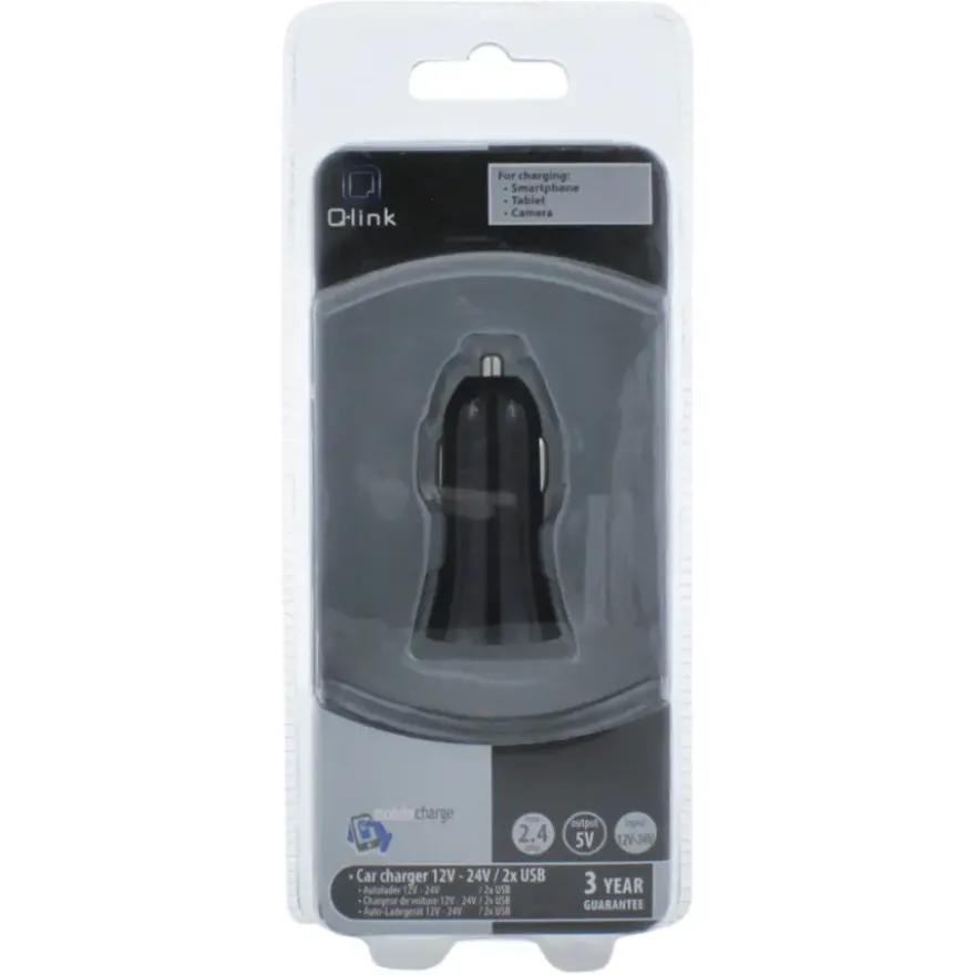 Q-Link Autolader 12V met 2 USB-A zwart