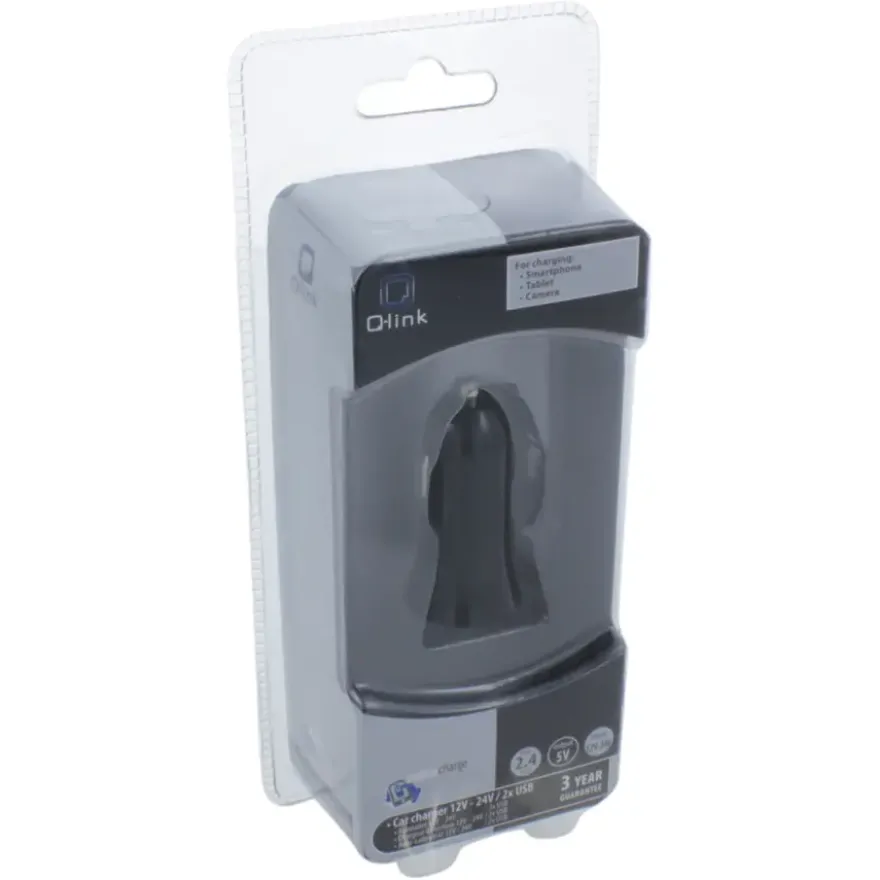 Q-Link Autolader 12V met 2 USB-A zwart