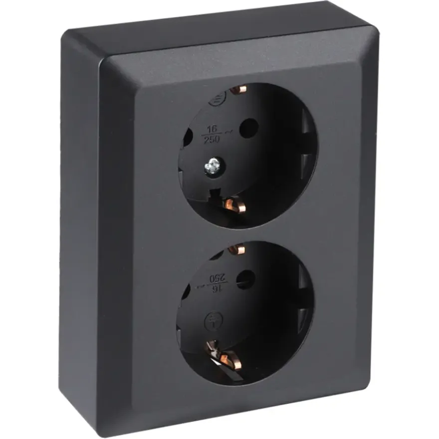 Q-Link Inbouw Dubbel Geaard Stopcontact Zwart