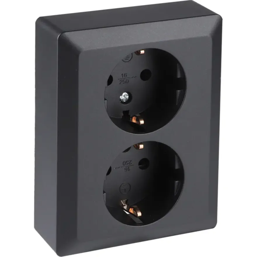 Q-Link Inbouw Dubbel Geaard Stopcontact Zwart