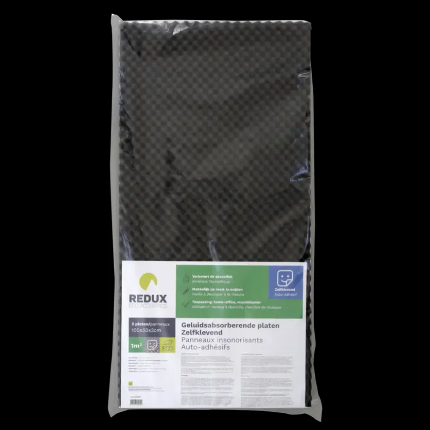 Redux geluidabsorberende plaat zelfklevend zwart 100 x 50 x 3 cm 2 stuks