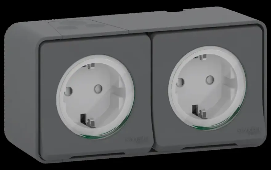 Schneider Electric Mureva Styl wandcontactdoos 2-voudig horizontaal IP55 antraciet