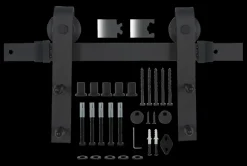 Schuifdeursysteem industrieel mat zwart complete set met hangrollen