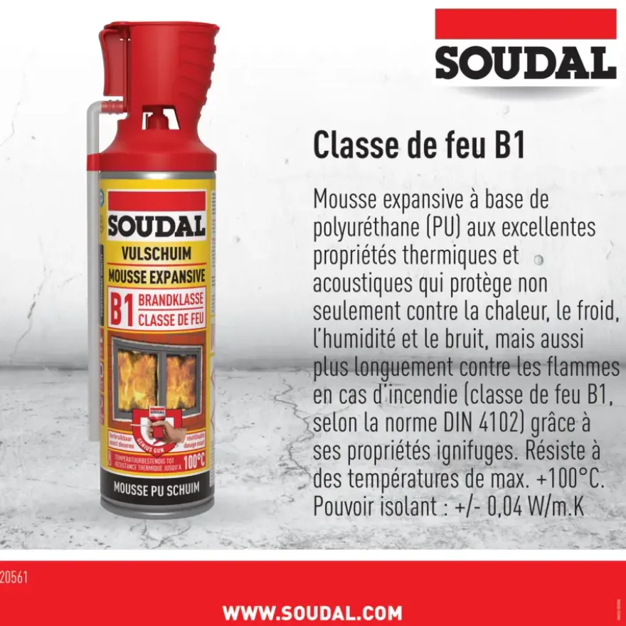 Soudal brandvertragende pur bouwschuim 500 ml