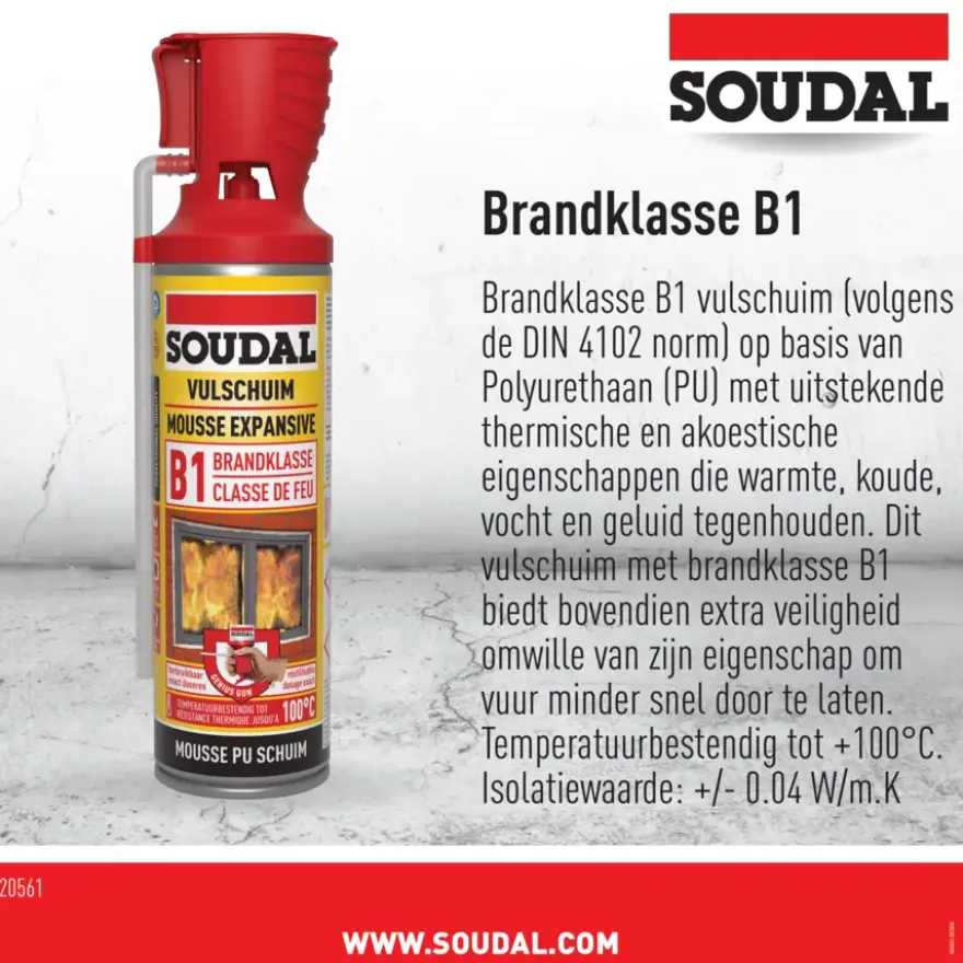 Soudal brandvertragende pur bouwschuim 500 ml